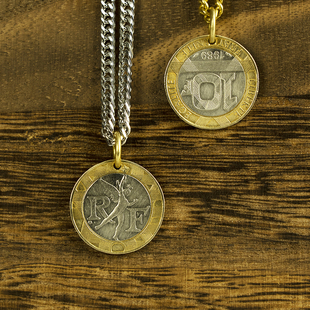 复古法国小天使小飞侠法郎双色钱币吊坠项链男女真硬币情侣配饰品