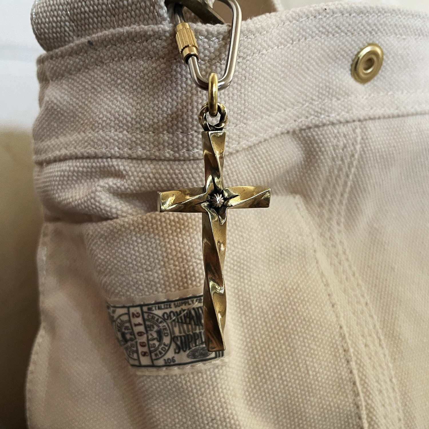 复古黄铜925银菊花钉十字架吊坠