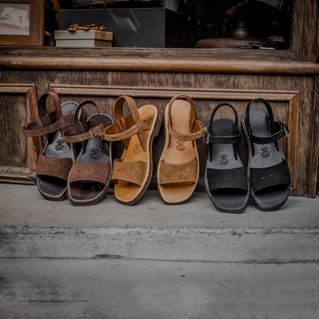 Heyou复古手工制植鞣牛皮凉鞋男