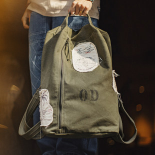 帆布重磅大容量电脑双肩包旅行徒步通勤水桶背包男款 美式 复古制式