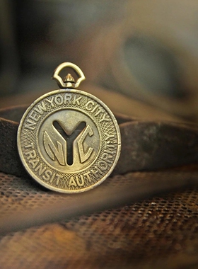 Metalize纽约地铁代币吊饰项链美式复古手工制黄铜钥匙扣配件配饰