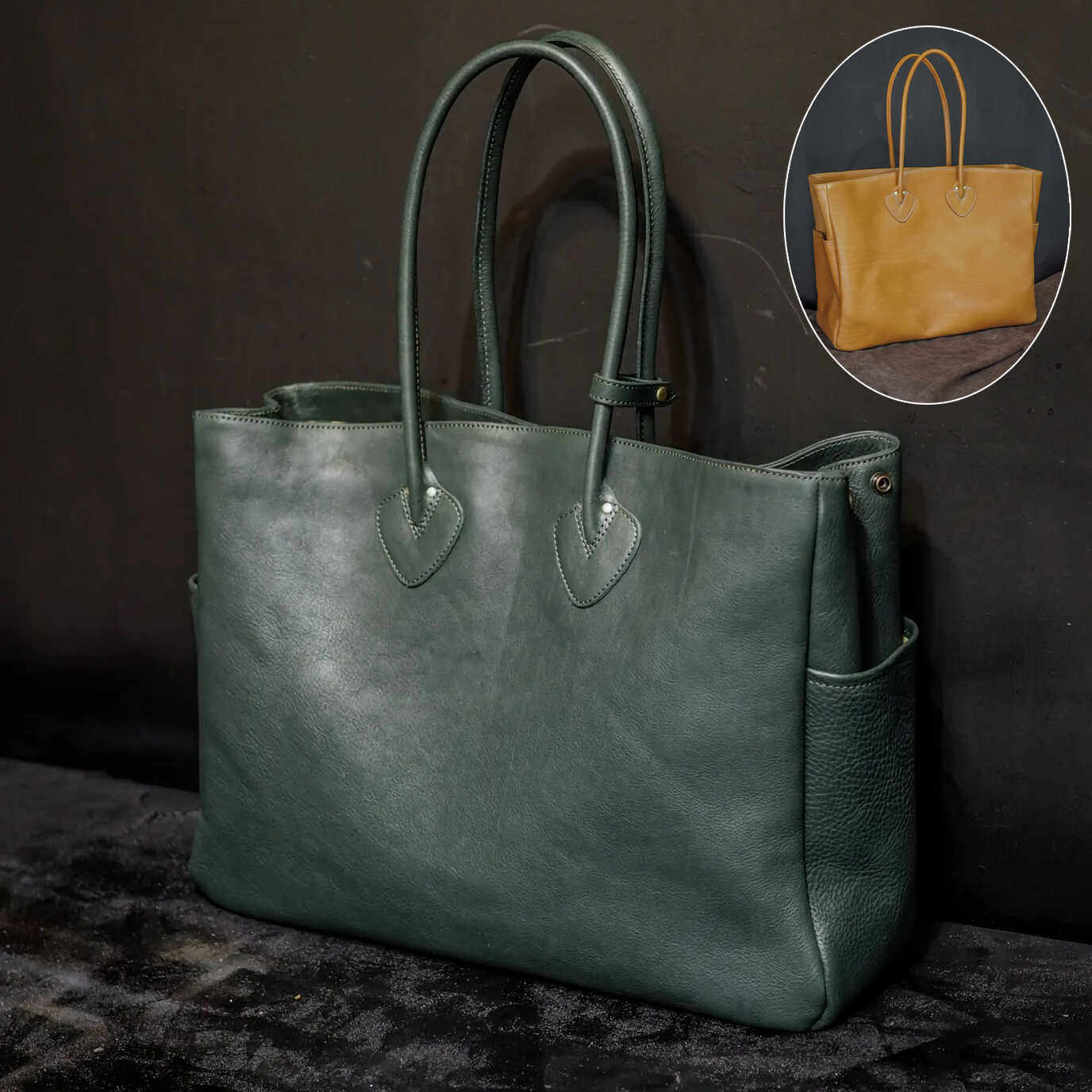 Heyou纯手工制作植鞣牛皮托特包