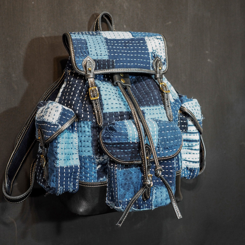 Heyou情侣款褴褛拼布后背双肩包