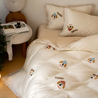 ins风刺绣兰精天丝四件套丝滑真丝床单被套夏季冷感床笠床上用品