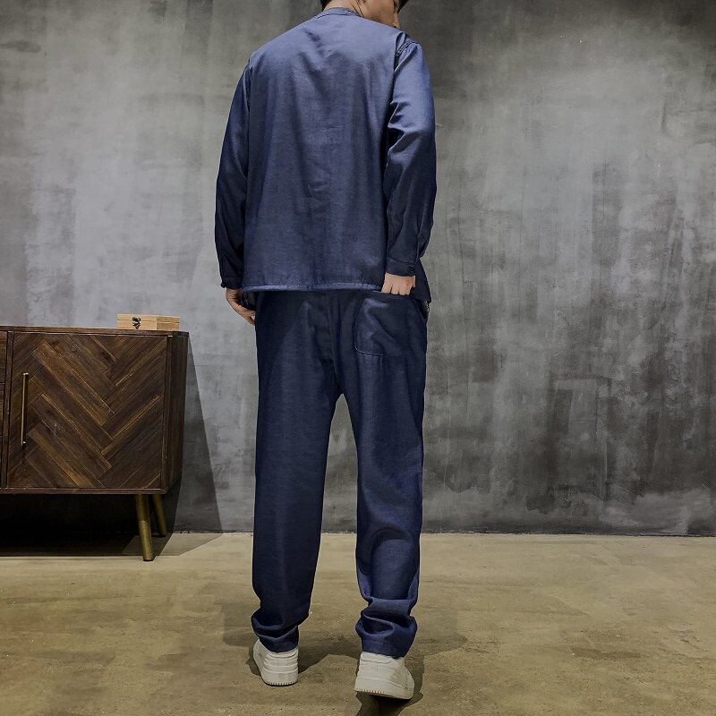 중장년층을 위한 고급 드레이피 수트 트렌디한 중국풍 복고 자켓 중국풍 데님 탕수트 자켓 아빠옷