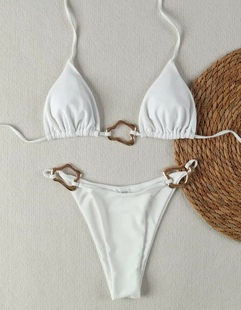 2025新款 泳衣 bikini性感欧美比基尼纯色系带跨境外贸分体女士泳装