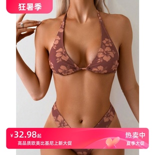 泳衣女2025新款 分体泳衣 挂脖绑带性感bikini欧美跨境高切三角裤