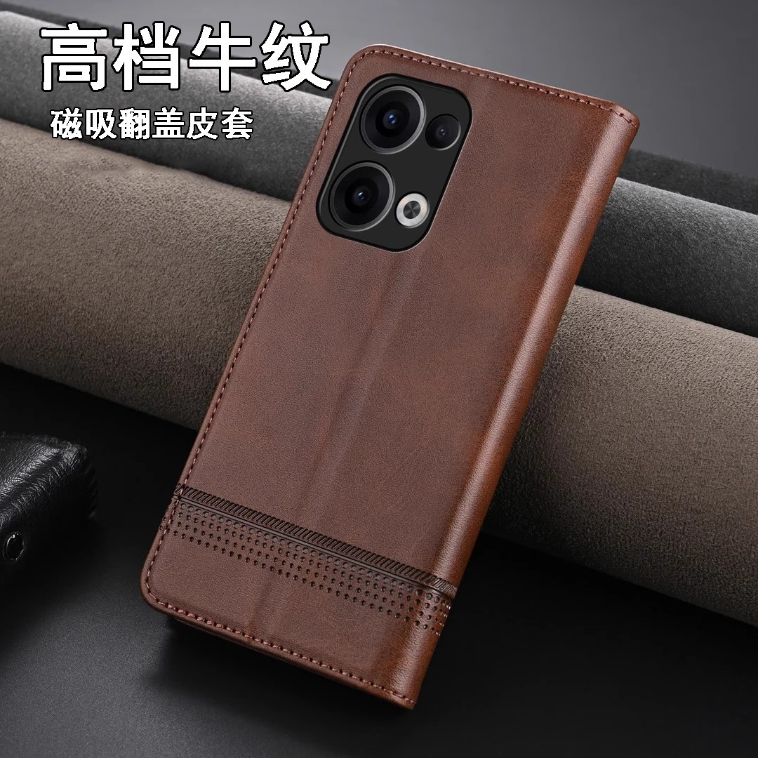 【高档牛纹+磁吸翻盖皮套】适用opporeno13新款手机壳reno13pro高端全包防摔保护套OPPO男士高级感商务外壳