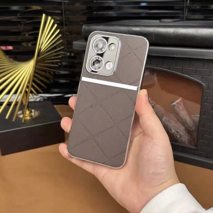 【轻奢星芒素皮+金属镜头圈】适用OPPOReno13手机壳reno14pro新款全包防摔保护套reno15pro简约商务手机套
