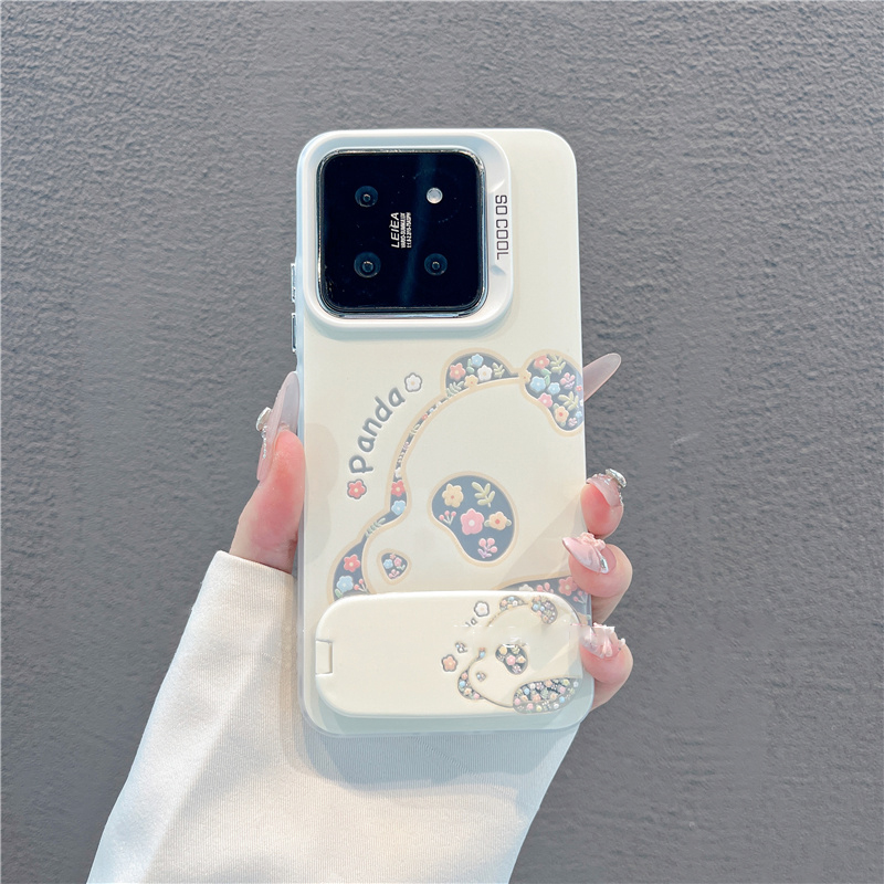 熊猫磨砂彩银壳适用苹果oppo华为vivo小米15手机壳iPhone16新款高级感防摔保护套mate70可爱女款带支架外壳