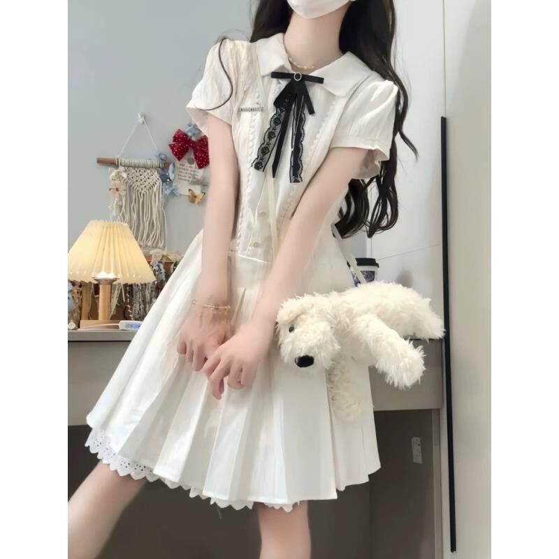 胖女童连衣裙夏季2026新款女大童加肥加大码学院风百褶裙学生JK裙