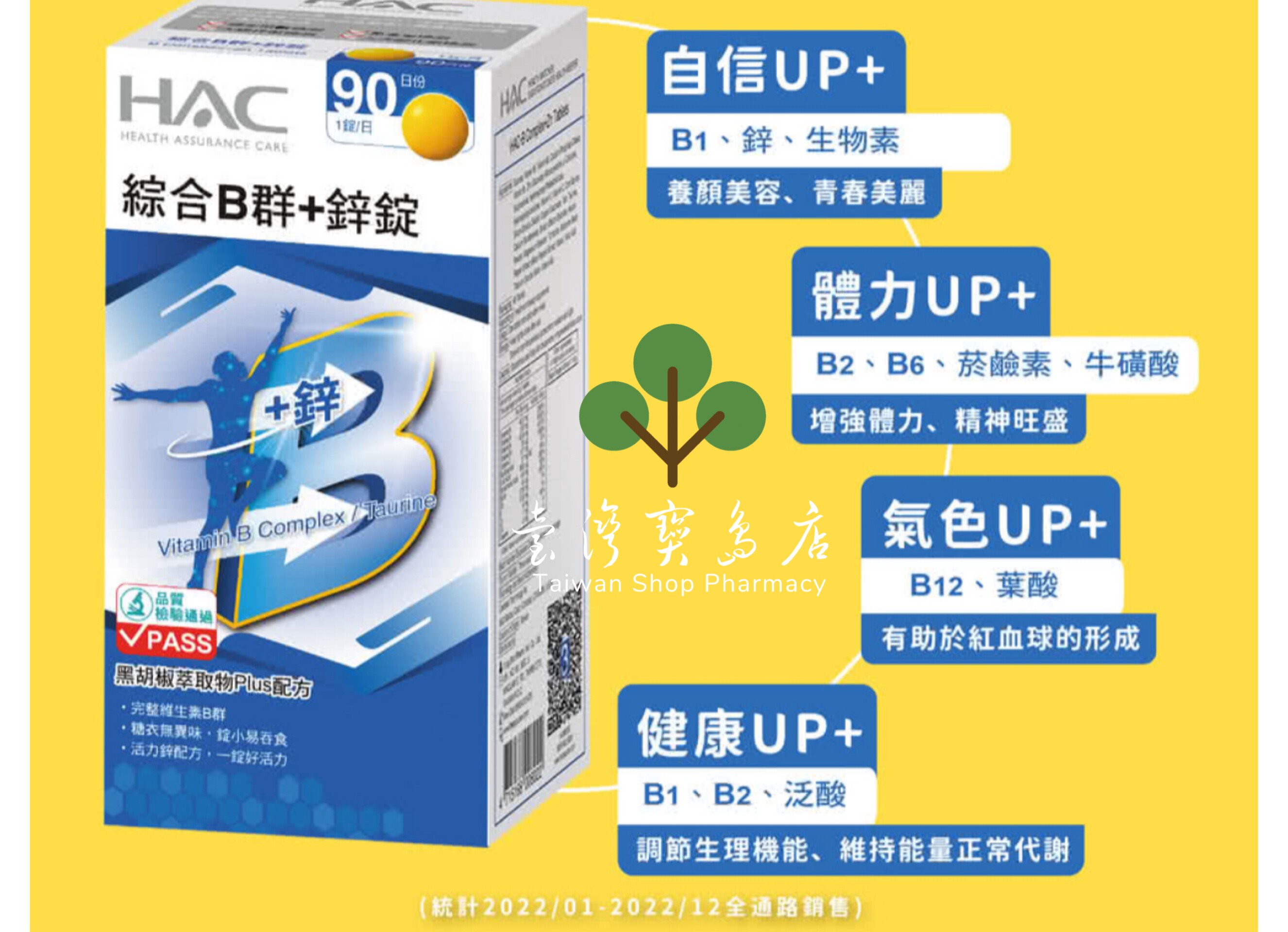 台湾正品直邮￼￼ ￼永信HAC 綜合維他命B群+鋅錠4瓶組(90錠/瓶)