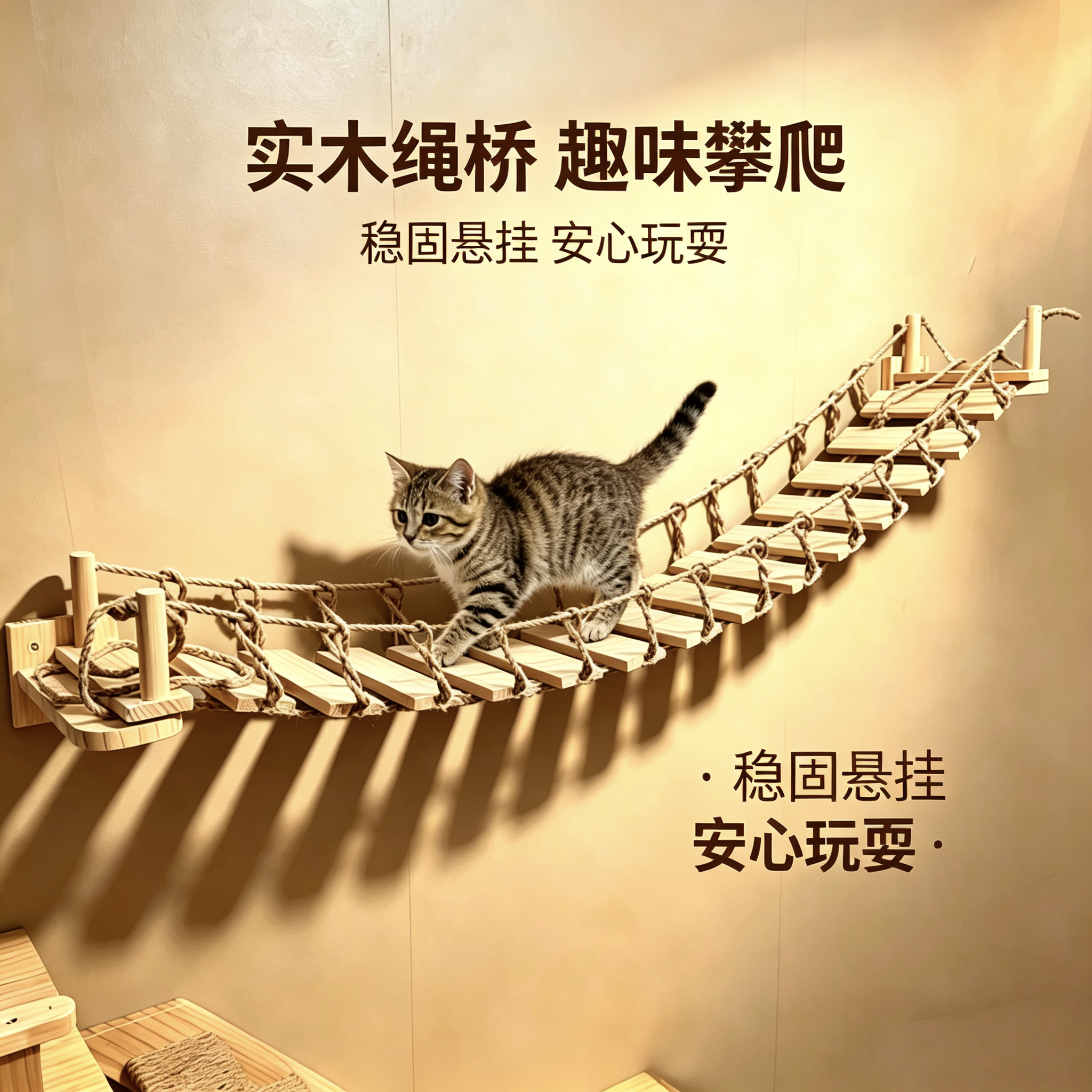 猫吊桥实木可定制易安装猫爬架猫咪带护栏软梯宠物小梯子猫窝台阶