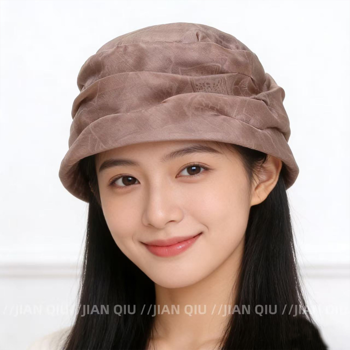 时尚气质香妃帽复古桑蚕丝香云纱帽高级感遮白发港风真丝渔夫帽子