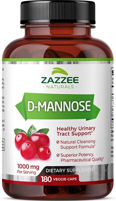 美国代购Zazzee D-Mannose, 1000 mg per Serving, 180 Vegan Cap