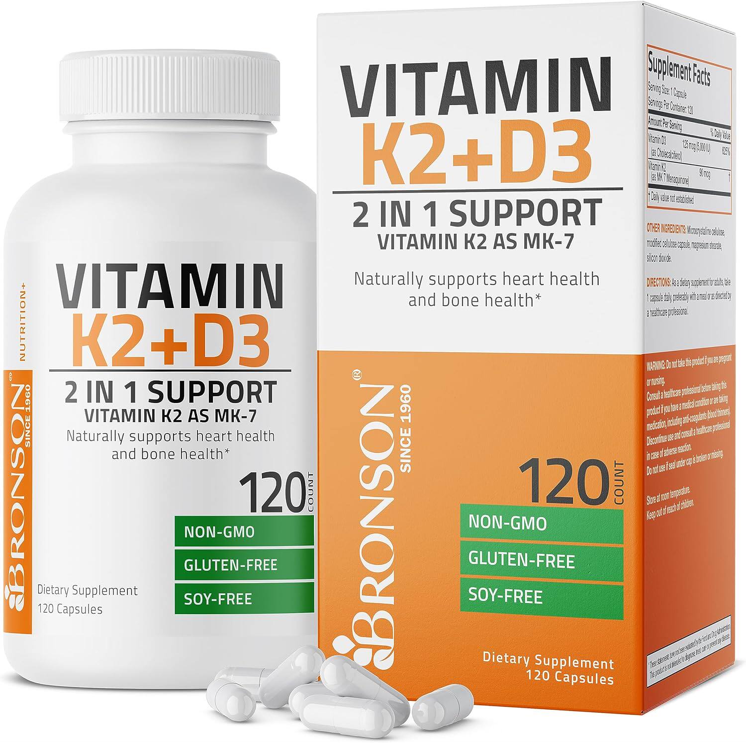 美国代购Bronson Vitamin K2 (MK7) with D3 Supplement Non-GMO