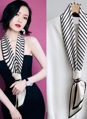 女OL长条小丝巾春夏季洋气挂脖新款装饰衣服搭配小领巾水滴发带女