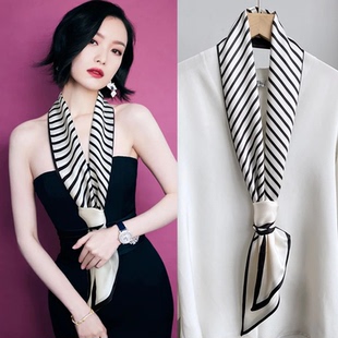 饰衣服搭配小领巾水滴发带女 装 女OL长条小丝巾春夏季 洋气挂脖新款