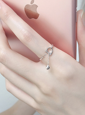 镂空猫咪铃铛指环百搭流苏日系