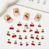 迷你冰透樱桃美甲饰品仿真水果指甲贴片车厘子穿戴甲儿童指甲钻饰
