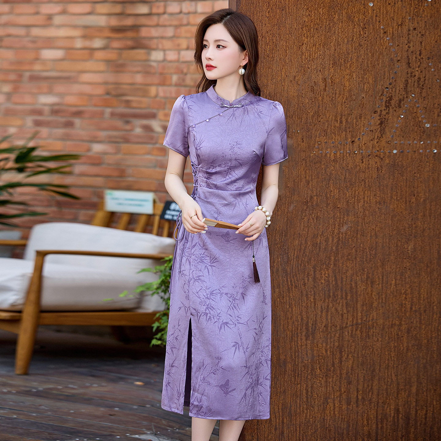 复古中国风女装2026年新款立领提花收腰长款气质连衣裙 GT8211