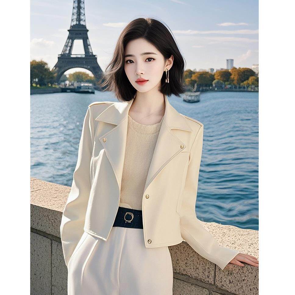 小个子又酷又飒独特超好看短款夹克气质高级感白色皮衣外套女