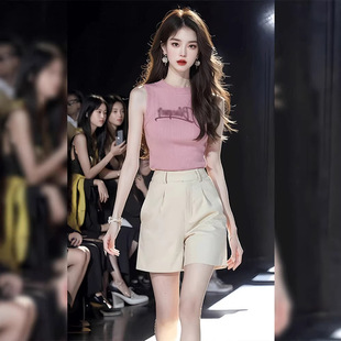 上衣阔腿短裤 气质显瘦两件套 搭配一整套韩系小个子无袖 松弛感夏装