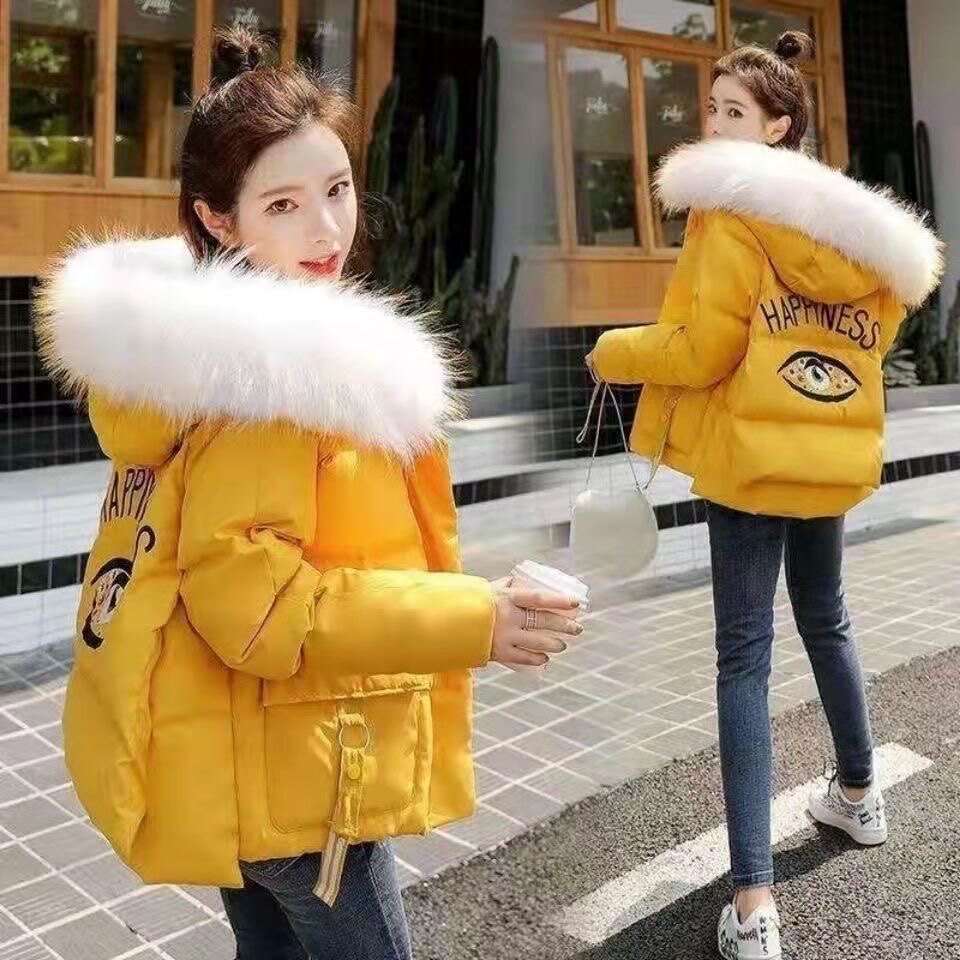 羽绒棉服女短款2022冬季新款小个子加厚棉衣ins港风大毛领棉袄潮