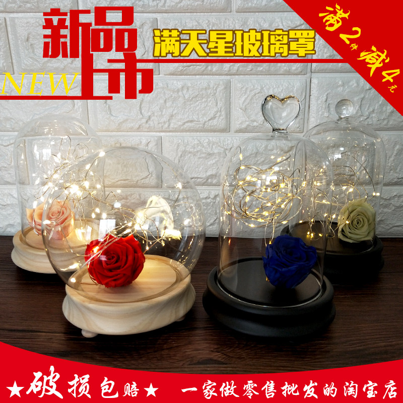 手模玻璃罩暖白灯串人偶永生花