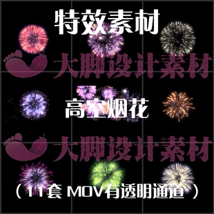 浪漫唯美喜庆节假日放烟花特效高空礼花特效素材alpha透明通道