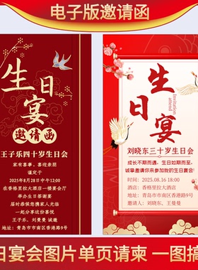 生日宴会图片单页邀请函生日派对静态海报版电子请柬微请帖制作