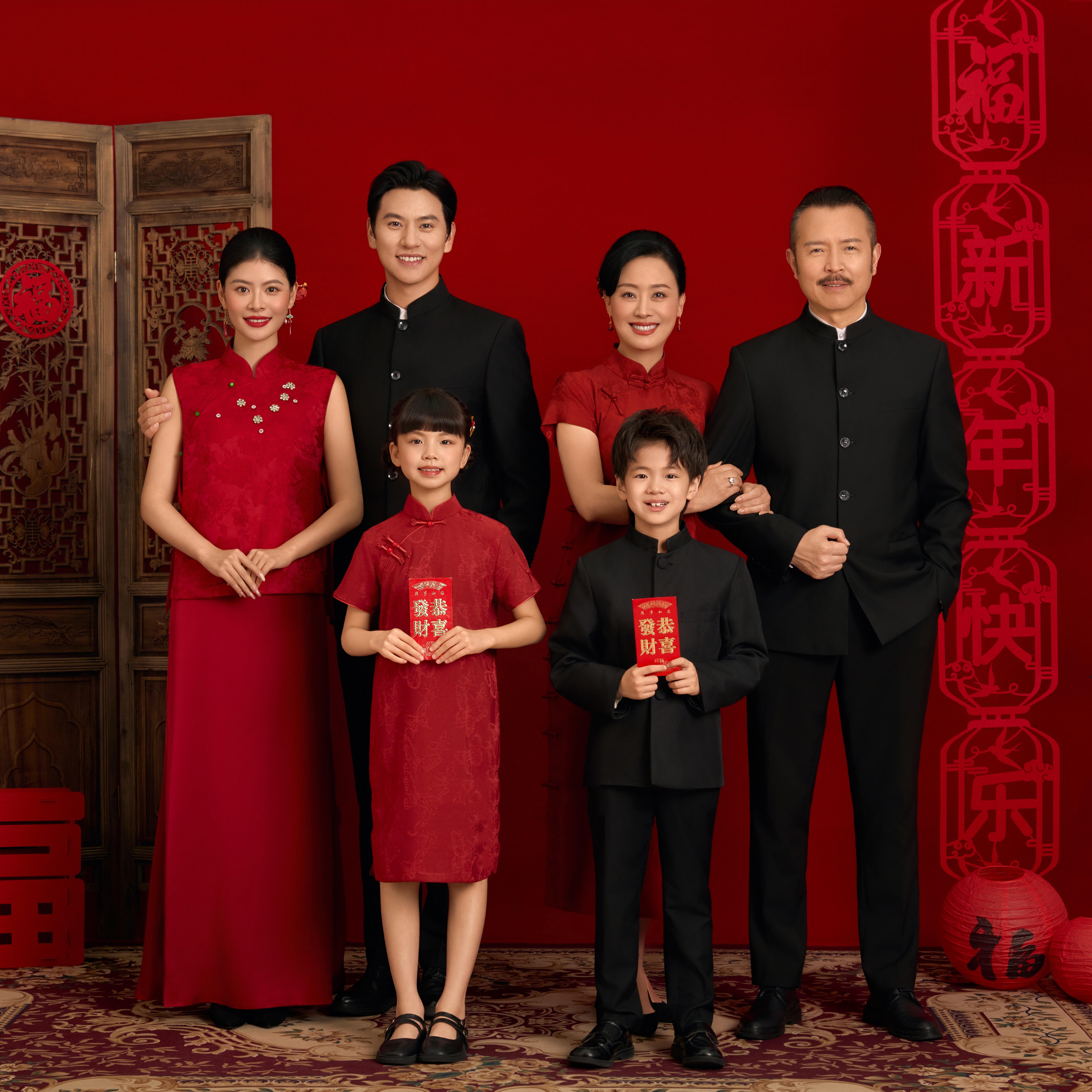 全家福新年中式复古拍照喜庆旗袍