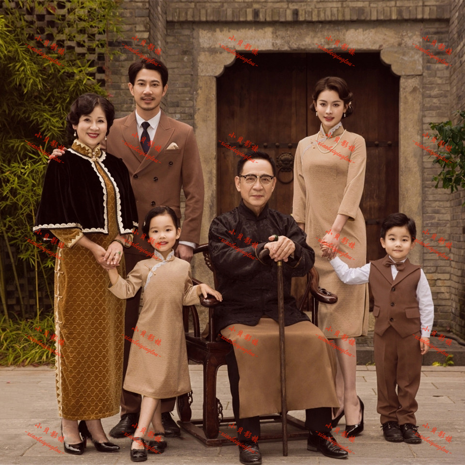 全家福亲子摄影服六口复古中国风