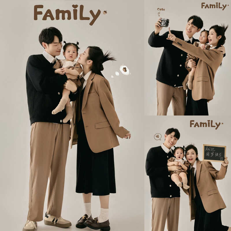 三口周岁拍照摄影写真艺术照衣服