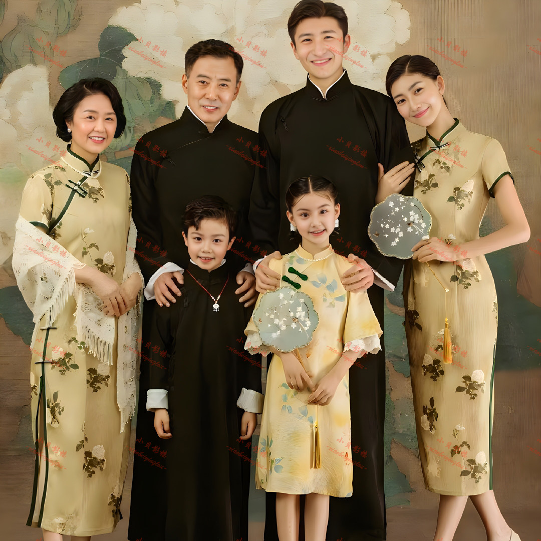中式亲子摄影服装复古中国风旗袍