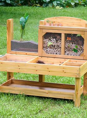 masterkidz户外昆虫植物观察站木质角色游戏防腐木种养系列玩具桌