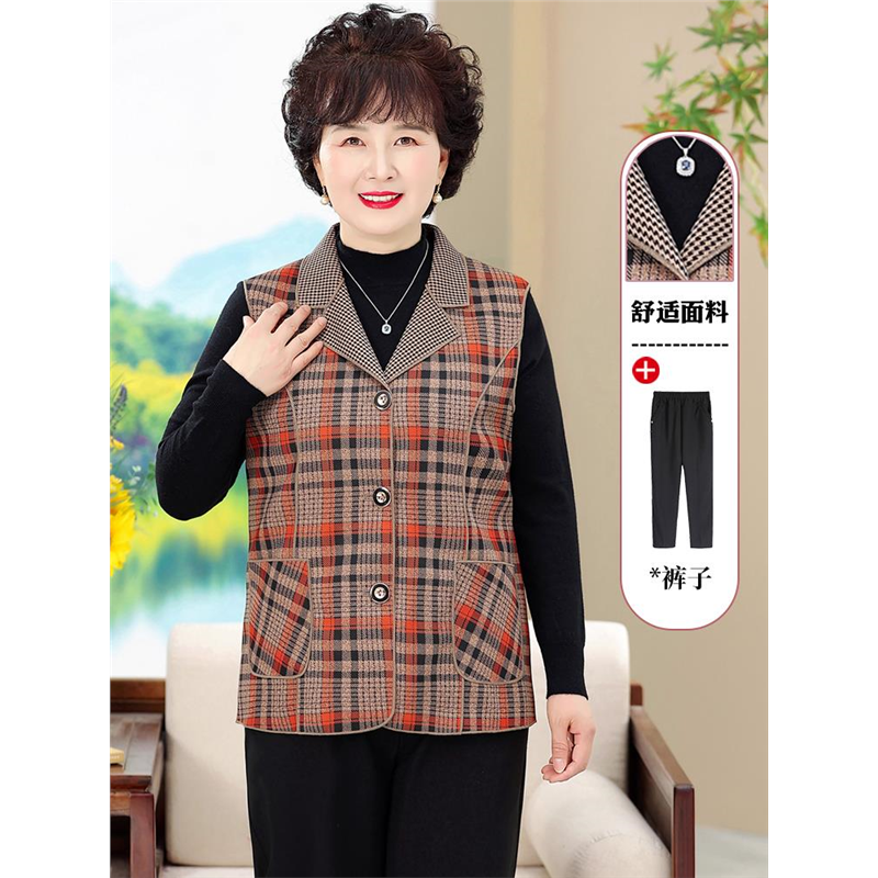 中老年人春秋马甲女奶装格