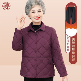 妈妈冬装外套西装棉衣中老年女夹棉冬天轻薄小棉袄奶奶装棉服减龄