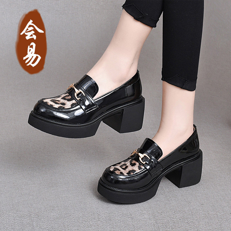 真皮女鞋子复古厚底2025春新款增高牛皮休闲鞋松糕鞋单鞋高跟粗跟,女鞋,浅口单鞋,淘宝优惠券,粉丝福利购,淘宝优惠卷