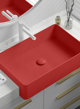 半嵌入式陶瓷台上盆窄小红色洗漱盆小户型洗脸盆酒店名宿半挂式盆