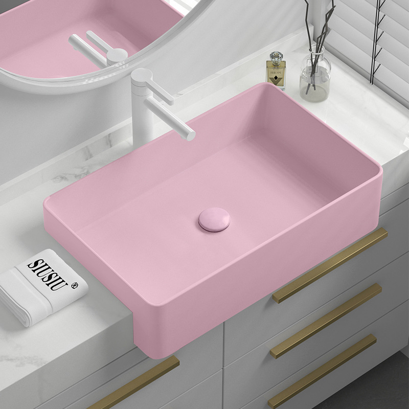 半嵌入式陶瓷台上盆窄小粉色洗漱盆小户型洗脸盆酒店名宿半挂式盆