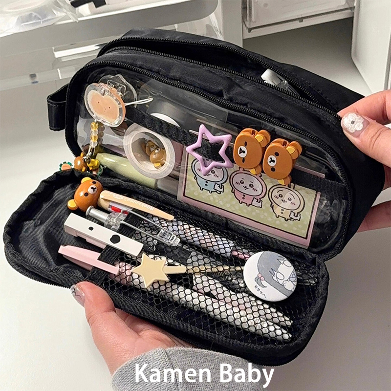 简约黑色笔袋大容量初中女生ins小众纯色文具盒收纳小学生铅笔盒