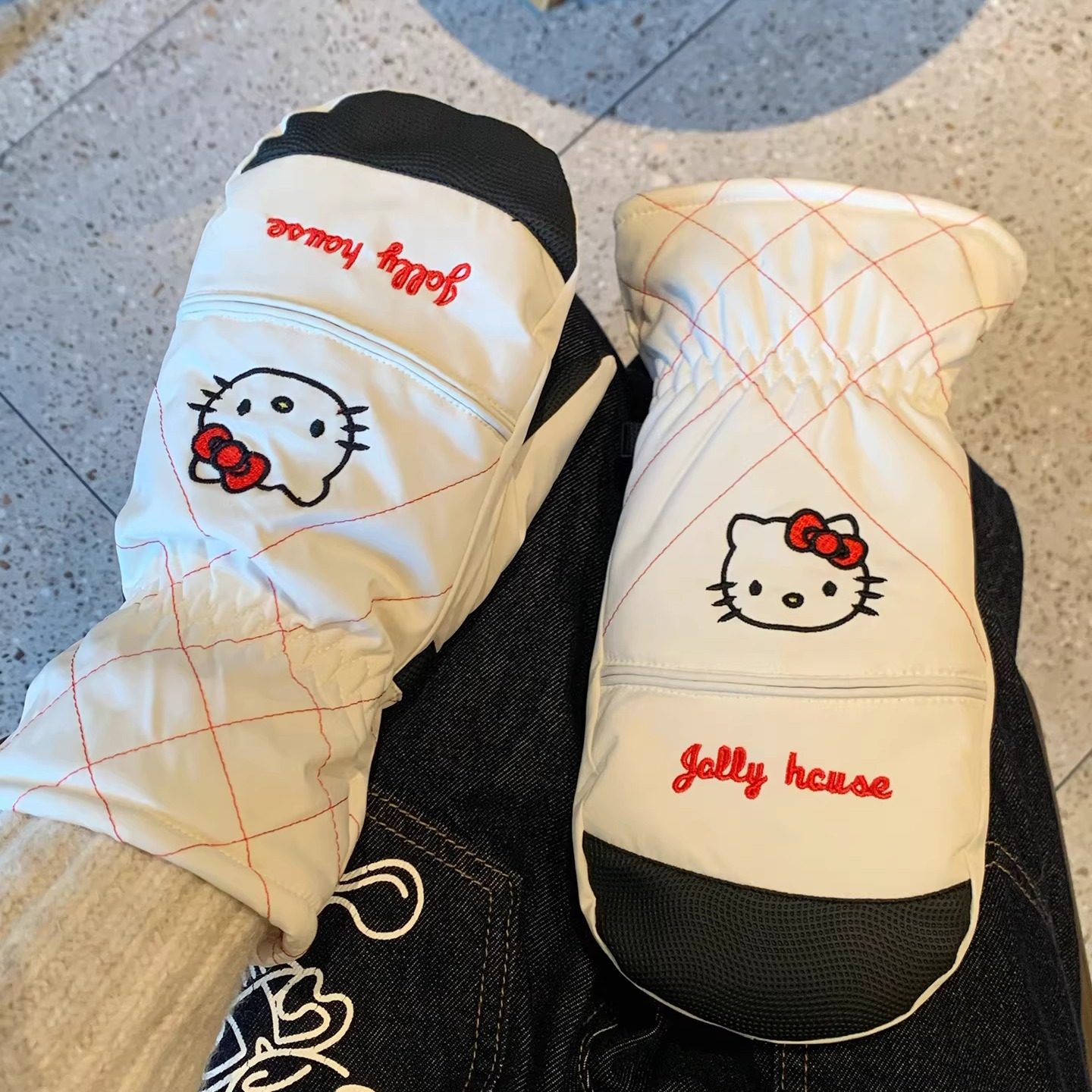 可爱猫咪滑雪手套女生冬季加绒加厚保暖棉手套骑行可触屏防风御寒