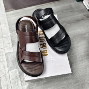5815品牌尾货撤柜男士两用沙滩鞋头层牛皮聚氨酯乳胶鞋底男沙滩鞋