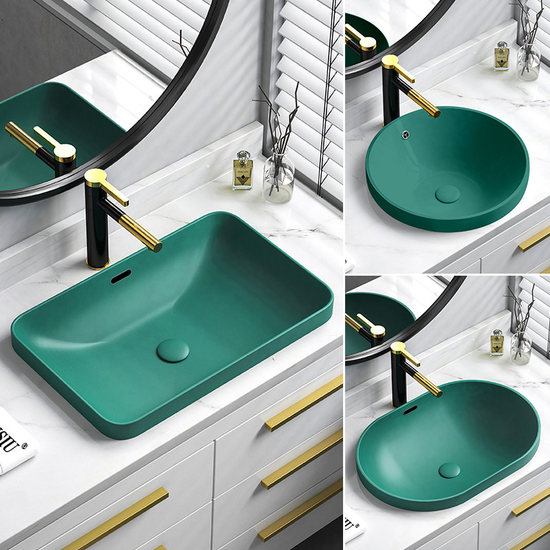 半嵌入式台中盆椭圆形台上盆方形圆形洗脸盆台盆台下盆洗手盆陶瓷