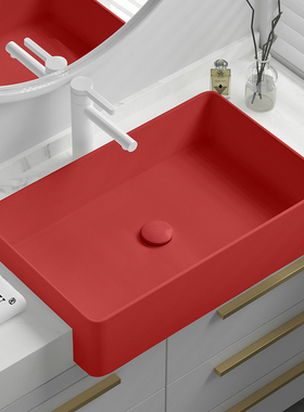 半嵌入式陶瓷台上盆窄小红色洗漱盆小户型洗脸盆酒店名宿半挂式盆