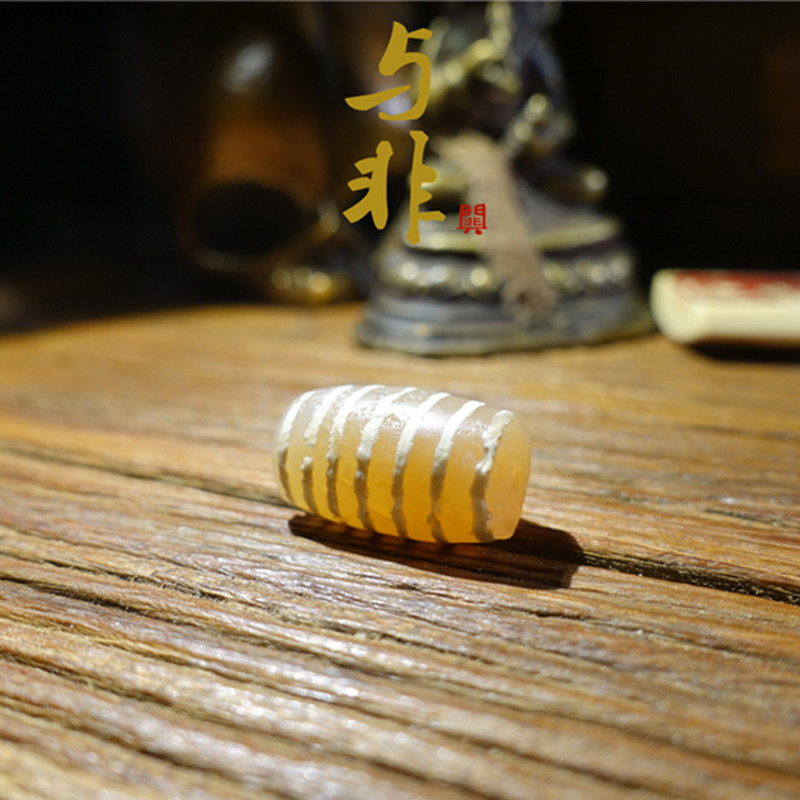 与非先生  西亚千年镶蚀红玉髓天珠旁系七线线珠桶珠佛珠手串配饰