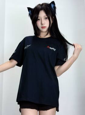 A星天蝎联名短袖摩托车骑行周边短袖T恤男女夏季透气休闲T恤刺绣