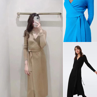 裹身裙羊毛羊绒纯色腰带保暖