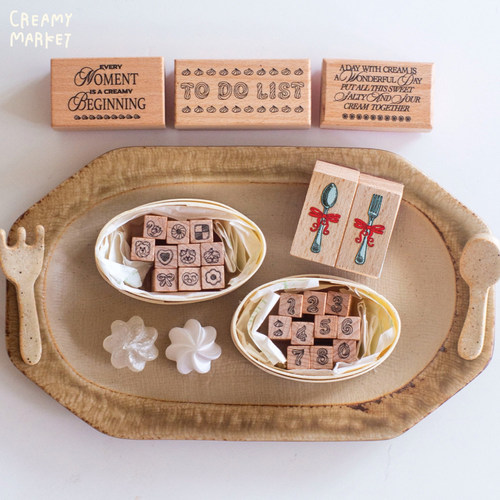 CreamyMarket一朵奶油数字系列甜品边框刀叉餐垫文字印章木质